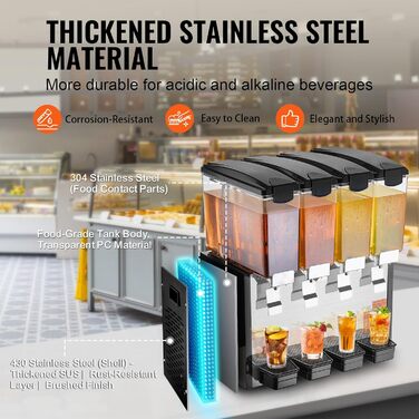 Профессиональный диспенсер для напитков с резервуарами 4 x 10 л 430 Вт VEVOR