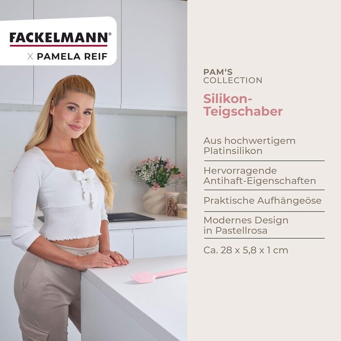 Силиконовая лопатка-скребок для теста 28 см, пастельно-розовый Pamela Reif Fackelmann