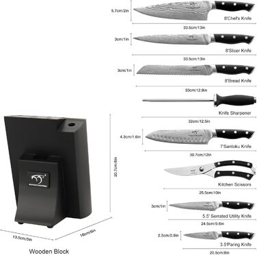 Набор кухонных ножей из дамасской стали 9 предметов NANFANG BROTHERS