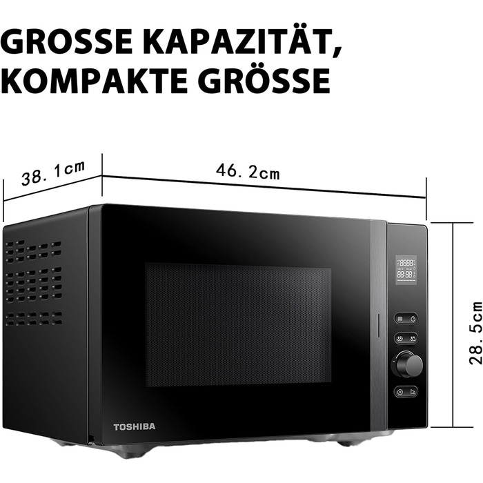 Мікрохвильова піч Toshiba MW3-AG20PE(BK) з грилем 20 л 3-в-1, розморожування шеф-кухаря, мікрохвильова піч, гриль, комбінована піч, 5 рівнів потужності, 8 автоматичних програм, легке очищення, чорний колір (20 л Solo Digital)