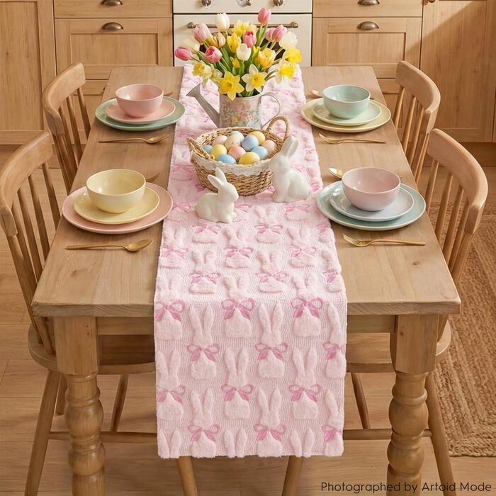 Мягкая дорожка с вышивкой розового кролика с бантом 183 х 33 см Artoid Mode