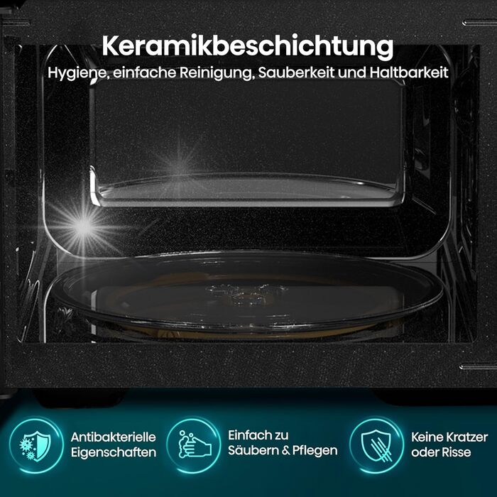 Мікрохвильова піч Hisense H20MOBP1HI / 700 Вт / InverterTech / Керамічне покриття / Преміальне скло / Виготовлена на замовлення, багатофазне приготування / Функція розморожування / 5 рівнів потужності / Блокування від дітей / Чорна (20 л, цифрове керуванн