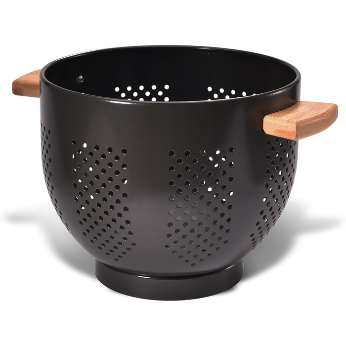Металеве сито для пасти з дерев&39яною ручкою та стабільною основою, велике кухонне сито 22 см для пасти, овочів та фруктів, міцне кухонне сито (світло-чорне)