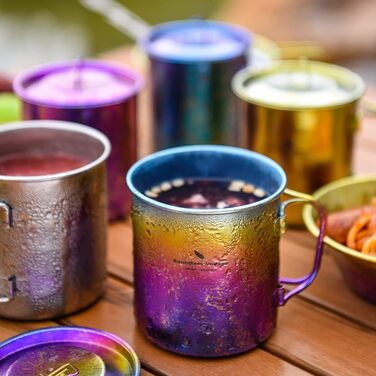 Титанова кружка з кришкою для кемпінгу 450 мл градієнт iBasingo