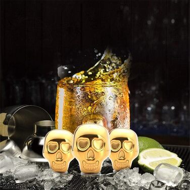 Набір охолоджувальних каменів для віскі у формі черепа золоті Ulalaza