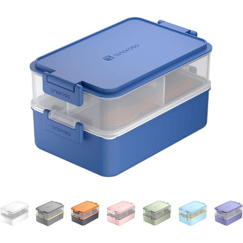 Ланчбокс Linoroso Ланч-бокс для дорослих з 3 відділеннями Bento Box з контейнером для соусу та посудом Ланч-бокс для мікрохвильової печі та посудомийної машини Пластик без бісфенолу А Як коробка для сніданку Коробка для салату - (Синій)