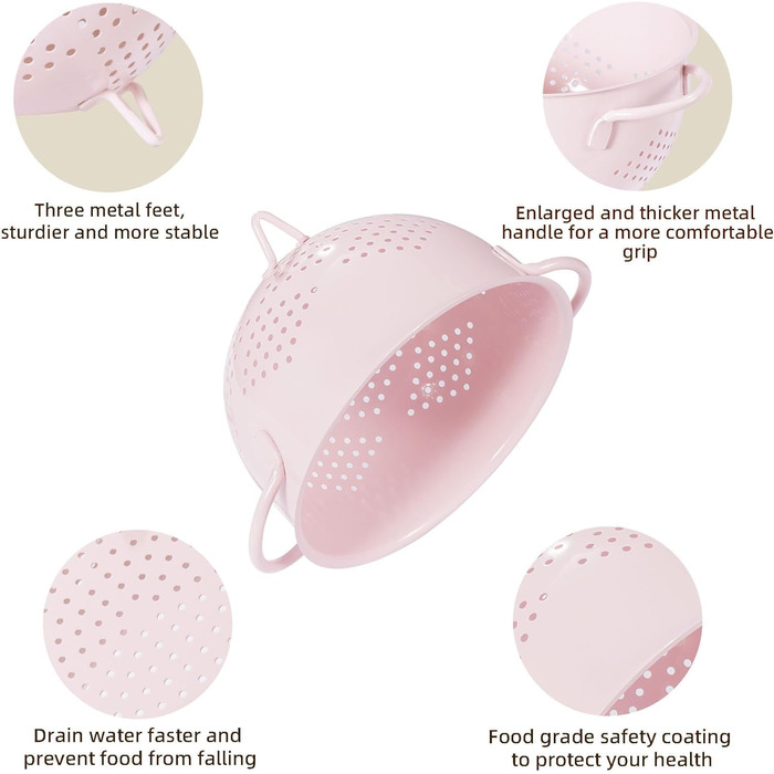 Металеве сито для пасти з подвійними ручками 21 см рожеве beifeier