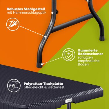 Складний стіл 180x75 см чорний з ротанга Casaria