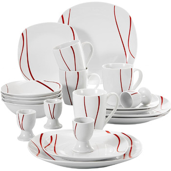 Серия Felisa, 24 предмета Набор фарфоровых столовых сервизов с 6 плоскими тарелками, 6 тарелками для тортов, 6 суповыми тарелками и 6 мисками на 6 человек (20 шт. сервиз для завтрака)