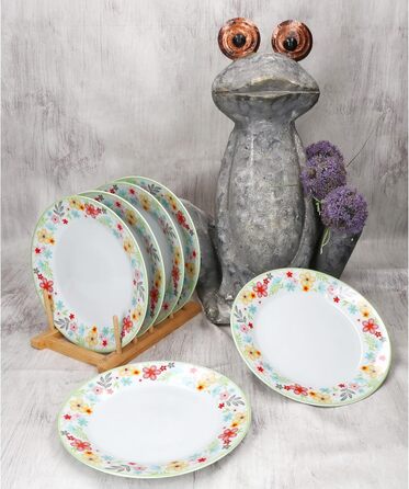 Набір із 6 тарілок для торта MamboCat Variant Floral Барвисті порцелянові тарілки для сніданку на 6 осіб Барвисті маленькі тарілки для салату, десерту та інших страв на сніданок, обід, каву та вечерю Тарілки для тортів та десертів