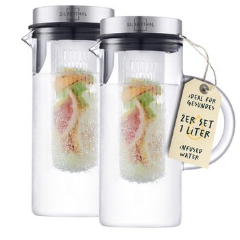 Набір із 2 скляних графинів 1 л з вставкою для фруктів Silberthal