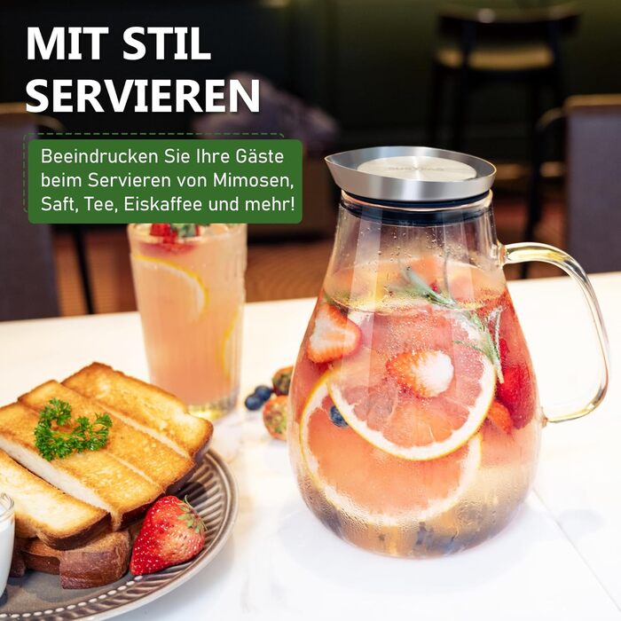 Скляний глечик з кришкою та широкою ручкою 2 л SUSTEAS