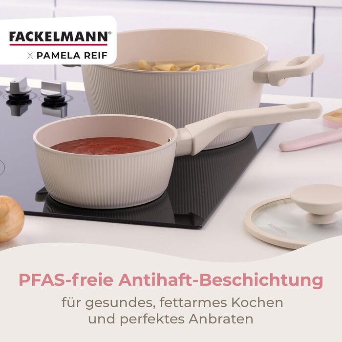 Сотейник 16 см с ребристым дизайном со стеклянной крышкой, пастельно-бежевый Pamela Reif Fackelmann