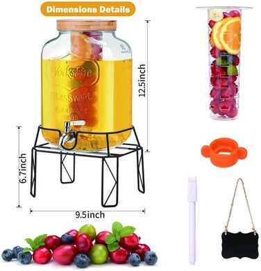 Диспенсер для напоїв скляний 7,6 л MallCreaty