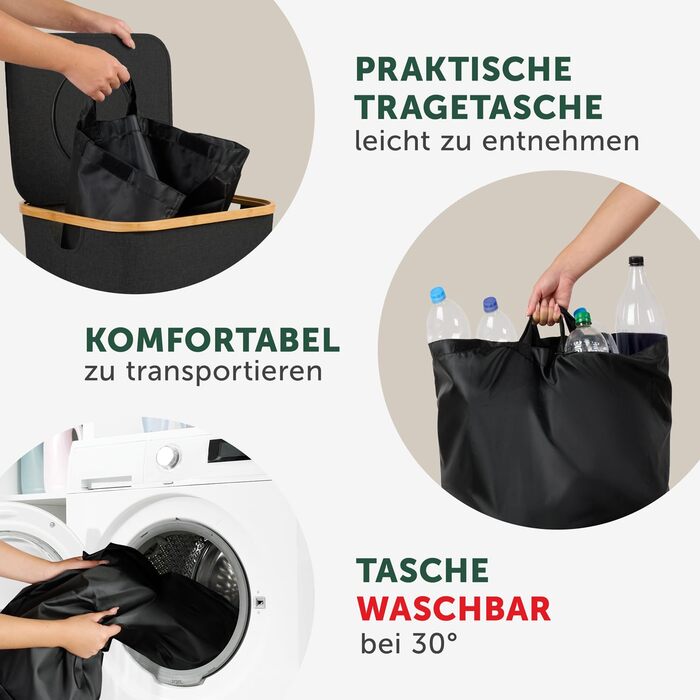 Контейнер для збору пляшок Blumtal Deposit 150 л з 2 відділеннями - Бамбуковий органайзер для пляшок - Збірник порожніх пляшок - Збірник пляшок - Контейнер для збору порожніх пляшок з отвором - Збірник пляшок (чорний, Збірник пляшок - 100 л)