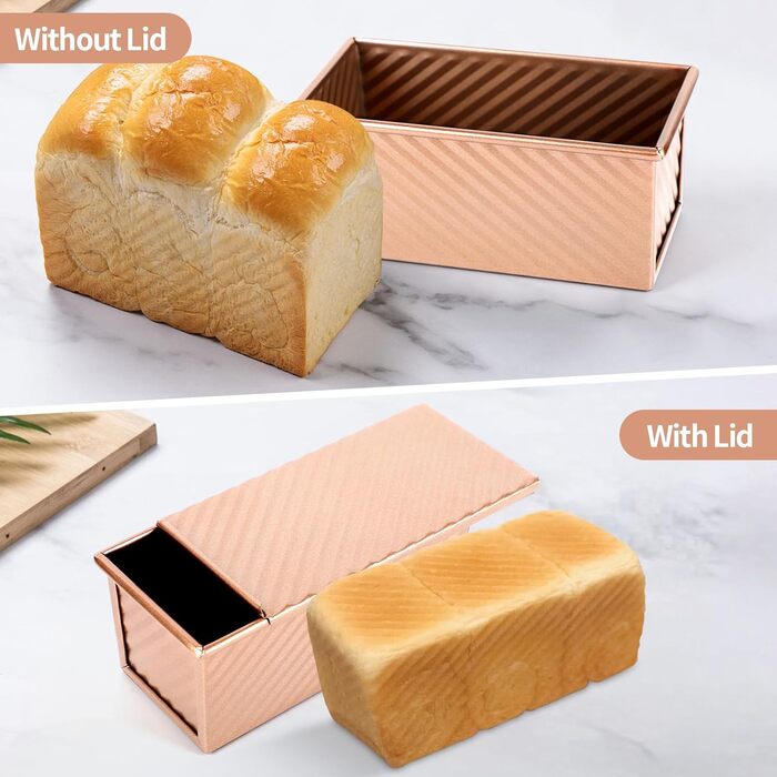 Набір з 2 прямокутних форм для випікання хліба 220 г та 1000 г з кришками, рожеве золото