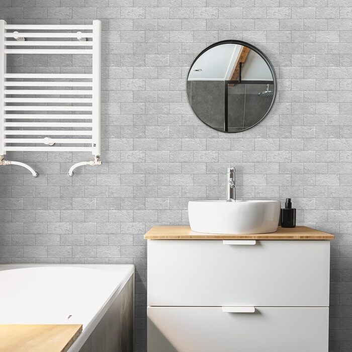 Штучна настінна плитка, самоклеюча панель для кухонного фартуха, тверда ПВХ плитка, клейка плитка для кухні та ванної кімнати (34 x 29 см) (20, сірий сланець)