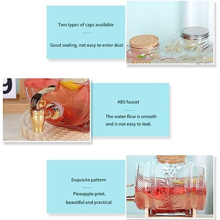 Диспенсер для напоїв скляний з краном та дерев'яною підставкою 3 л Generisch