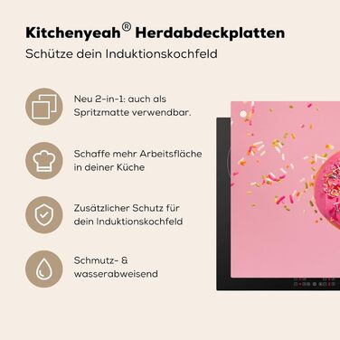 Фартух для плити, кухонний фартух, вініл, 78x52 см, декор для кухні, облицювання стіни, кришка для плити - сіро-чорна (пончик - рожева, 52Д x 81,2Ш см)