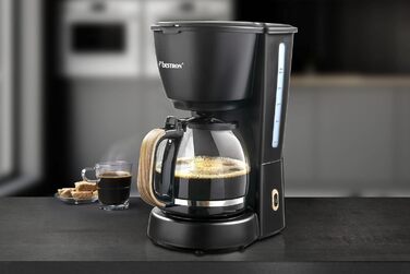 Кофемашина Bestron с фильтром на 8 чашек кофе, кофемашина с термокувшином на 1 литр, вкл. постоянный фильтр и автоматическое отключение, 900 Вт, цвет (черный / дерево)