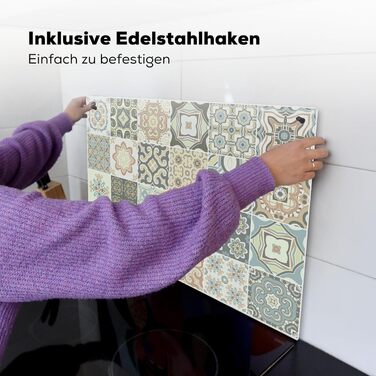 Фартух для плити, кухонний фартух, вініл, 78x52 см, декор для кухні, облицювання стіни, кришка плити - сіро-чорна (зразок - плитка, 52Д x 81,2Ш см)