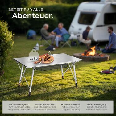 Складной алюминиевый стол для кемпинга 120 x 70,5 см серебряный tectake
