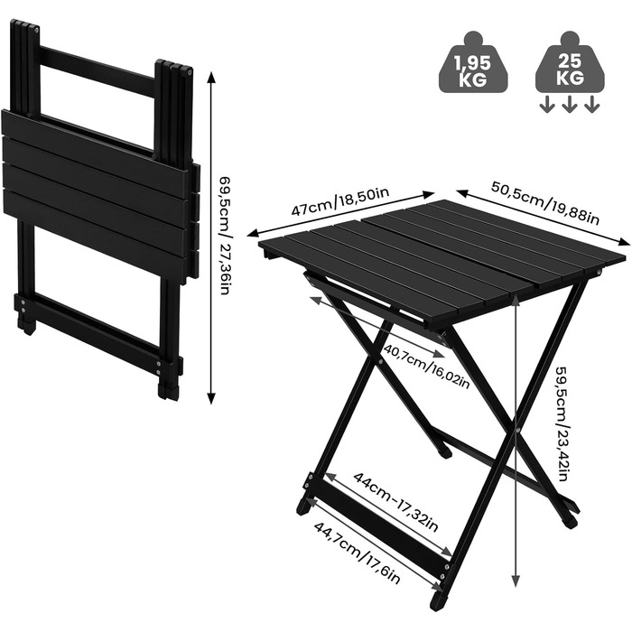 Складаний алюмінієвий стіл  для кемпінгу чорний WOLTU