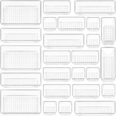 Система организации выдвижных ящиков с 4 размерами, прозрачный пластик, органайзер для туалетного столика Можно использовать для макияжа, кухни, ванной комнаты, офиса, 25 шт.