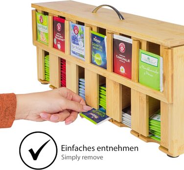 Дерев'яна чайна коробка ONVAYA Чайна коробка з 6 відділеннями Коробка для чайних пакетиків приблизно на 200 Коробка для зберігання чаю Диспенсер для бамбукових чайних пакетиків Органайзер для чайних пакетиків