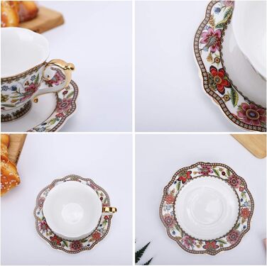 Набір чашок fanquare Blume Fine Bone China, вінтажна порцелянова кавова чашка з блюдцем, 200 мл (червоний)