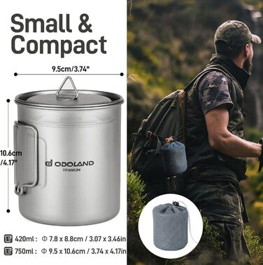 Набор туристических титановых чашек с крышкой и ложкой-вилкой Odoland