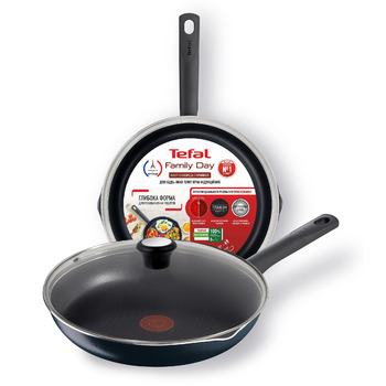 Сковорода с крышкой Tefal Family Day, 26см, алюминий, бакелит, стекло, черный