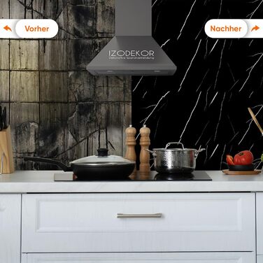 Стінові панелі IZODEKOR під мармур 60x120 см Панель для кухонного фартуха ПВХ-облицювання стін для кухні, ванної кімнати Бризкозахисний екран для кухні Водонепроникний та термостійкий ( панель, чорна блискавка)