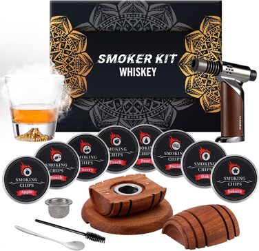 Набор для копчения коктейлей с факелом из 8 вкусов древесных чипсов PIPITA