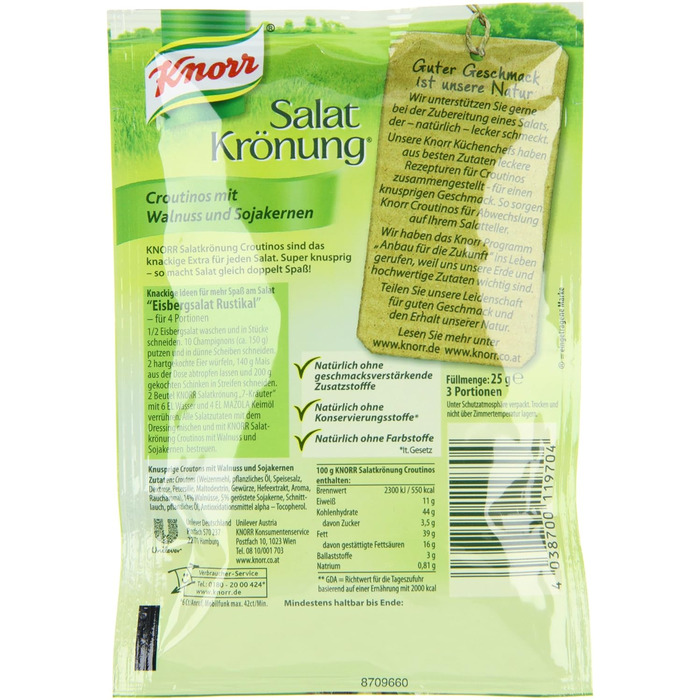 Салатні крутони Knorr з цибулею для смачного салату без додавання підсилювачів смаку 20 шт. 25 г (25 г (2 шт.))