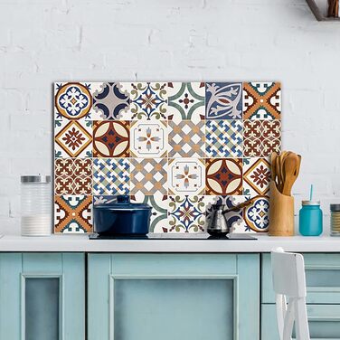 Алюмінієвий кухонний фартух, виготовлений в Італії, захищає плиту та стіну, миється та легко встановлюється, металевий фартух, 48 x 72 см (77x48 см, червоний азулежу)