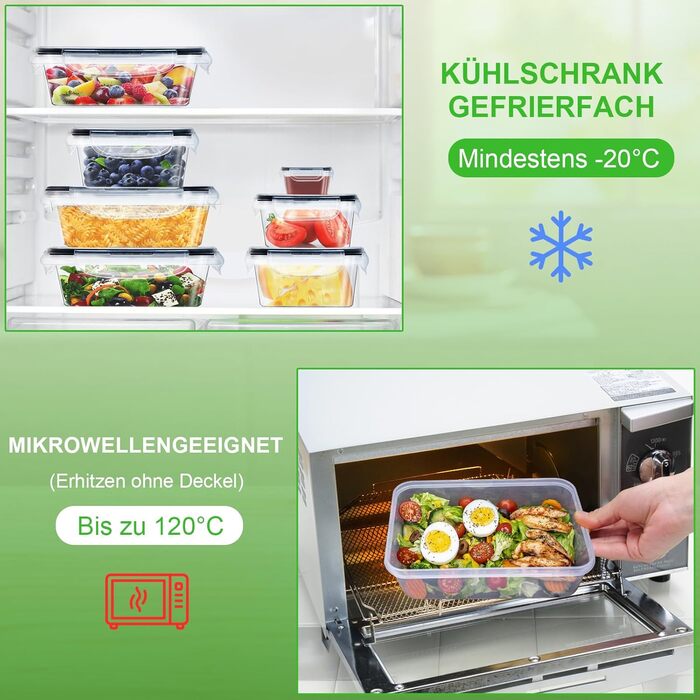 Набір Kottwca, набір Tupperware із 30 предметів (15 контейнерів 15 кришок), кухонні коробки для приготування їжі, 100 герметичні, без бісфенолу А, контейнер для зберігання продуктів для мікрохвильової печі та холодильника (набір з 12 великої місткості)