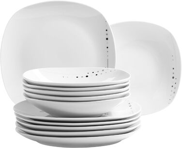 Серія Fadilla, порцеляновий набір посуду на 6 персон, білий, чорний, сірий (комбінований сервіз 30 шт. )