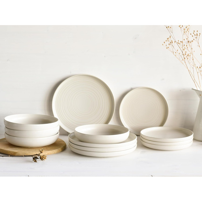 Набір посуду серії Uno з 16 предметів, комбінований сервіз з кераміки (Lava Stone Offwhite, обідній сервіз з 12 предметів), 22978