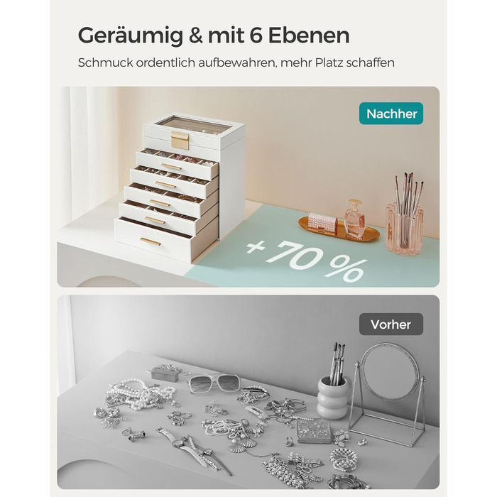 Органайзер для ювелірних виробів 6-рівневий, хмарно-білий SONGMICS