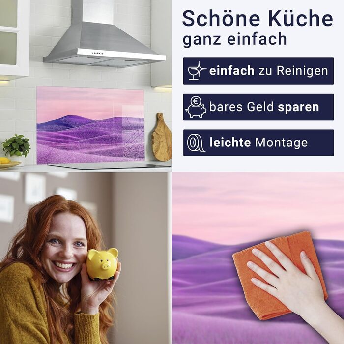 Кухонний фартух timalo зі скляним виглядом Північне море, очерет, захід сонця, океан, солома 2 мм акрилове скло Бризок настінний для плити, кухонний скляний фартух, акрилова скляна настінна панель, панель для фартуха (80 x 50 см, 306- Фіолетовий пейзаж)