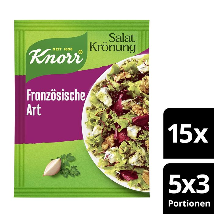 Заправка для салату Knorr у французькому стилі для смачної заправки для салату з натуральними інгредієнтами* 15 x 5 x 90 мл 8 г (75 упаковок)