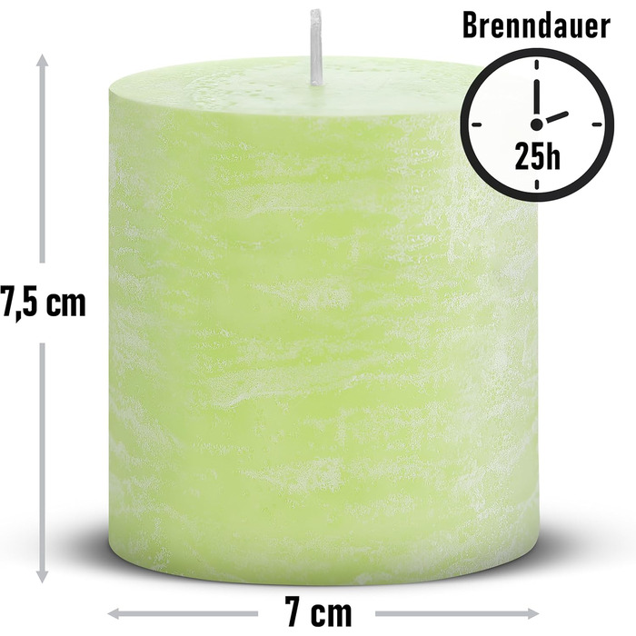 Набір із 4 свічок-стійок Brandsseller 7 x 10 см Однотонні та виготовлені з парафіну Сільські свічки з тривалим часом горіння Декоративні свічки для прикраси столу, Різдва та вечірок (7 x 7,5 см Набір із 4 шт. , світло-зелені)