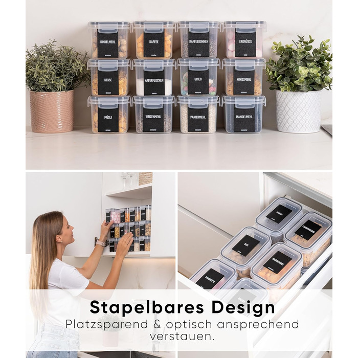 Набор из 12 контейнеров для хранения 800 мл, прозрачный/черный Deco haus