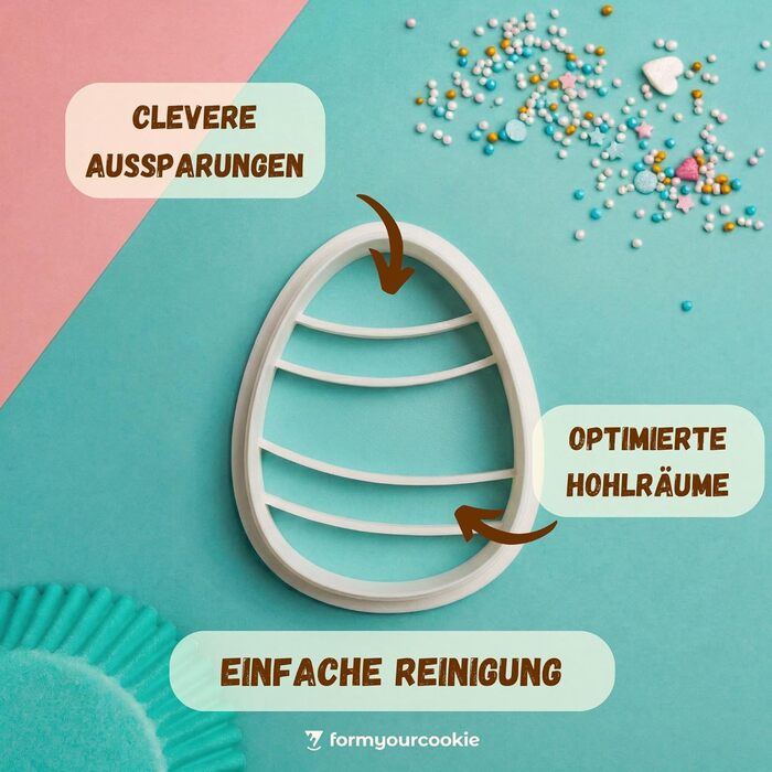 Набір із 3 формочок для пасхального печива, смугастий візерунок у вигляді пасхальних яєць, кролик, 2-в-1 зі штампом, 5 x 4 см, можна мити в посудомийній машині, екологічно чистий, стійкий до іржі (смугасті пасхальні яйця (5x4 см))