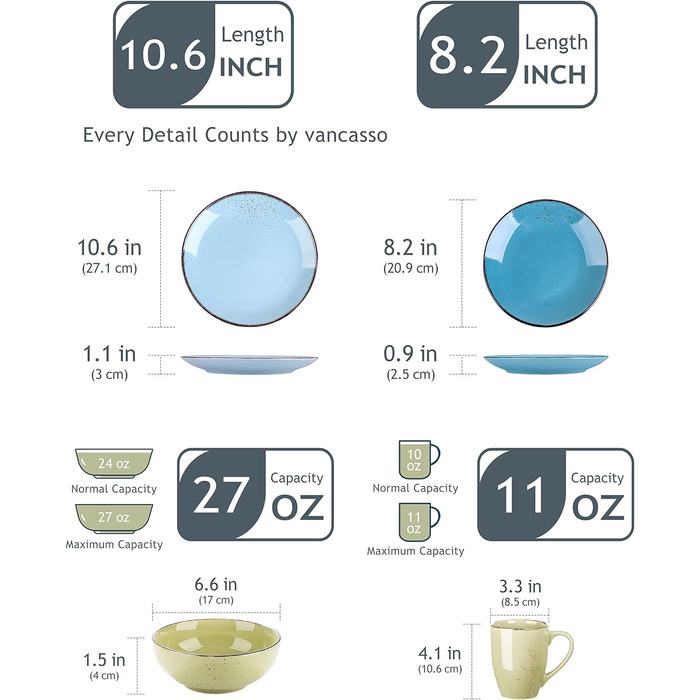 Комбінований сервіз vancasso, набір посуду Navia з кераміки, столовий сервіз із 32 предметів, вінтажний зовнішній вигляд, дизайн природи (набір із 32 предметів, Navia-14)