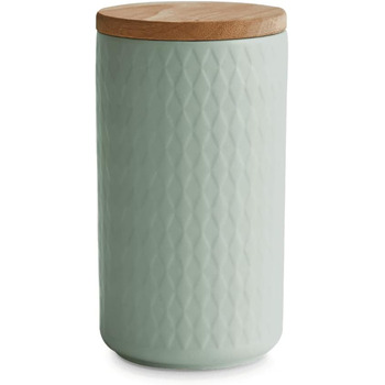 Керамические банки для хранения SPRINGLANE с деревянной крышкой мята, резиновая деревянная крышка, банки для хранения, коробки для хранения продуктов - ( светло-зеленый 10x18 см)