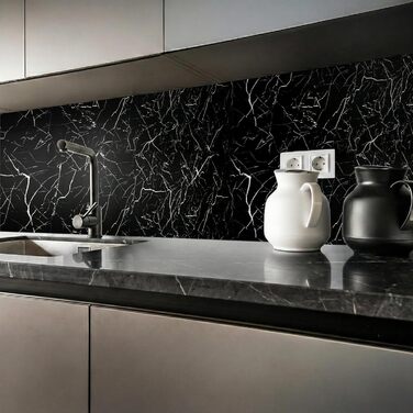 Стінові панелі IZODEKOR під мармур 60x120 см Панель для кухонного фартуха ПВХ-облицювання стін для кухні, ванної кімнати Бризкозахисний екран для кухні Водонепроникний та термостійкий ( панель, Tidal Wave)