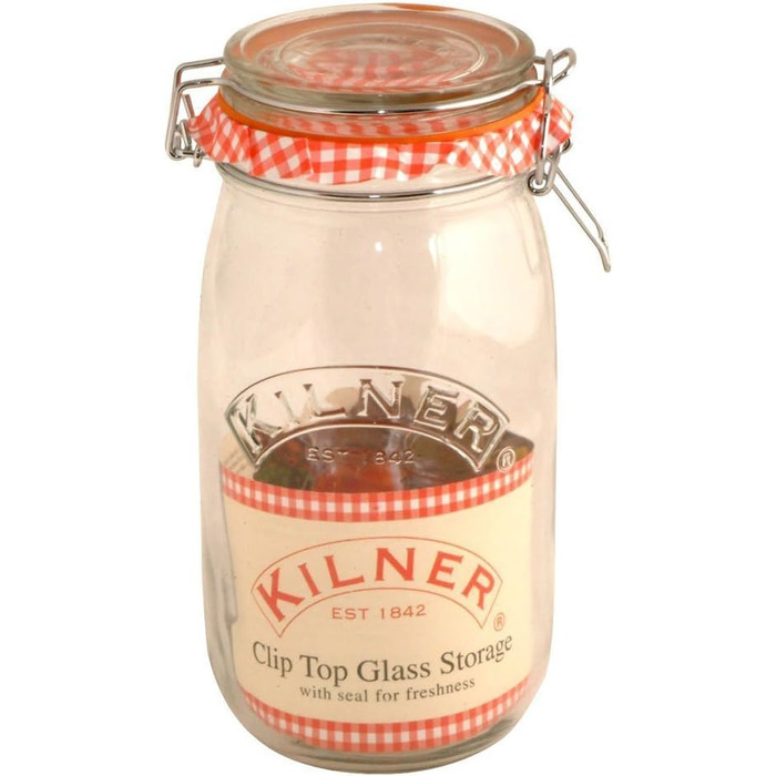 Стеклянная банка для хранения 1,5 л с зажимом Kilner
