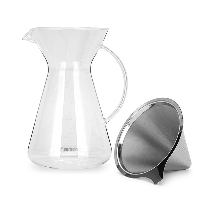 Кавник Fissman POUR OVER 900 мл. зі сталевим фільтром жаростійке скло (9083)